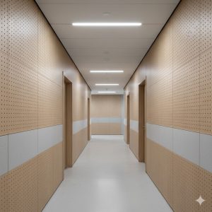 огнестойкие акустические панели КМ1 для стен в офисном интерьере